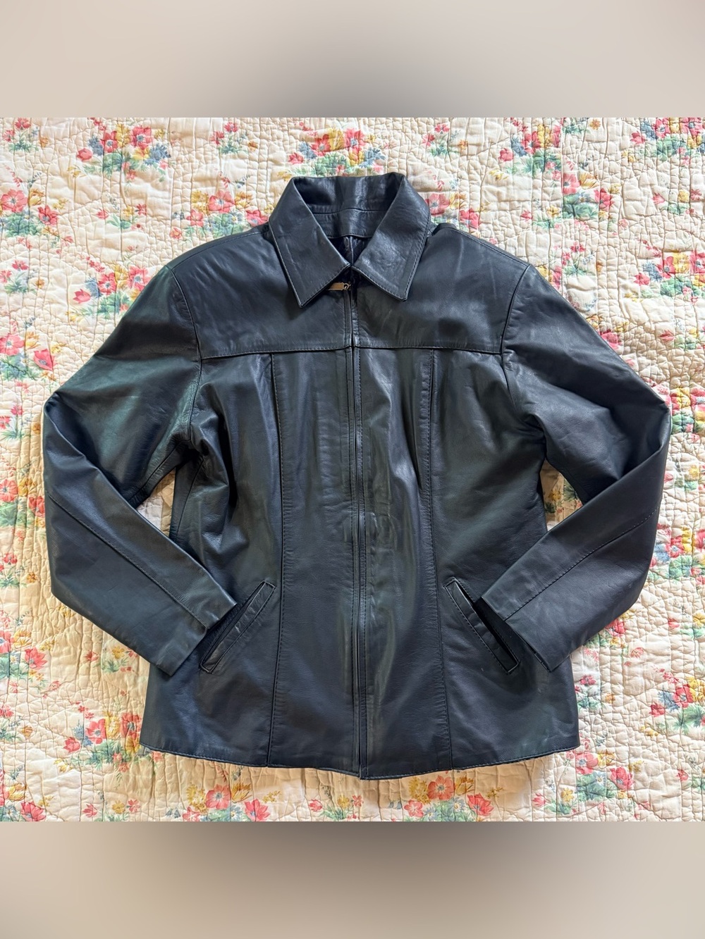 Edarly Classic Black Leather Jacket - XL